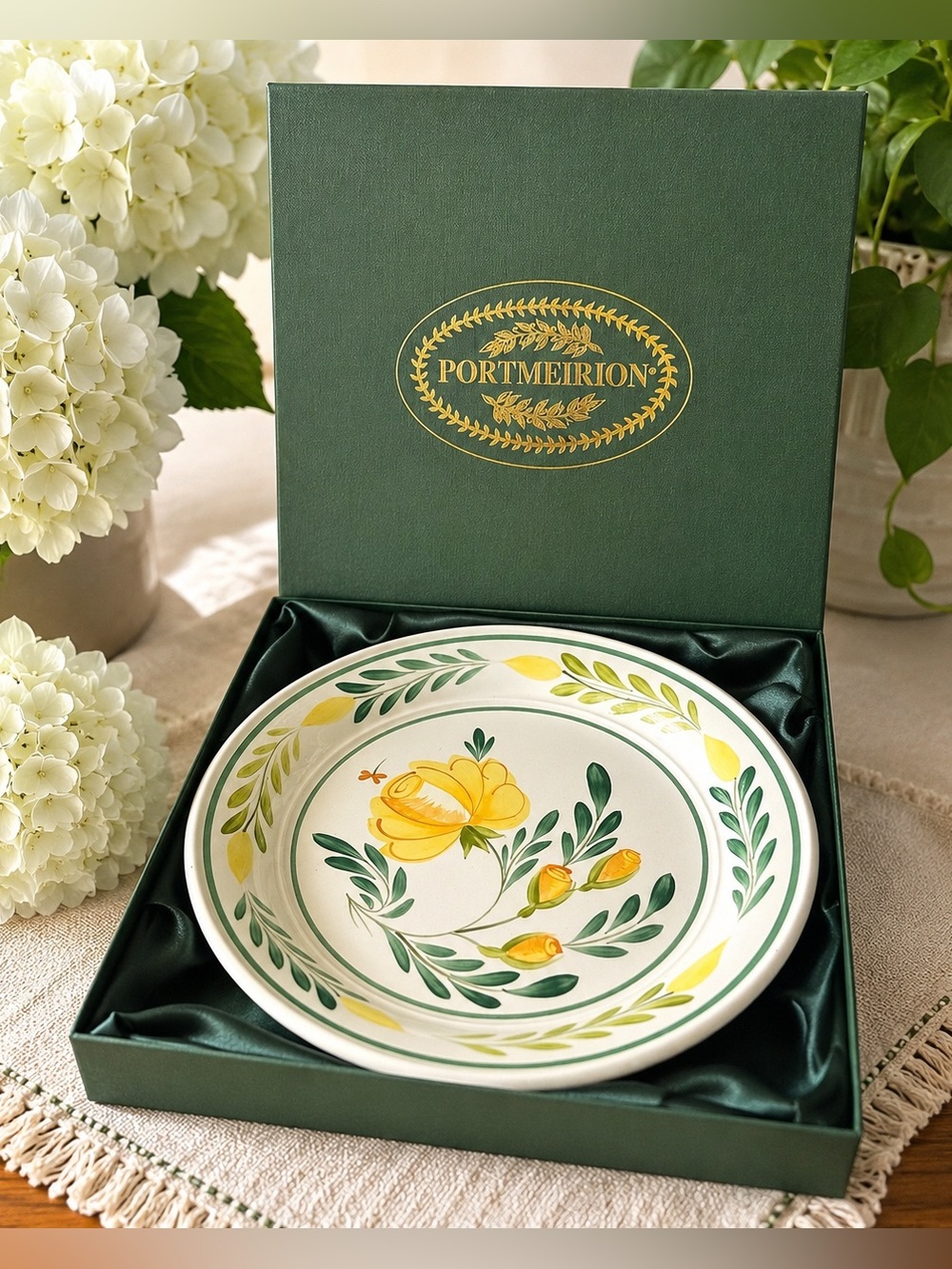 Portmeirion Yellow Rose Hand Painted 8” Plate Macy’s England Signed w/ Box